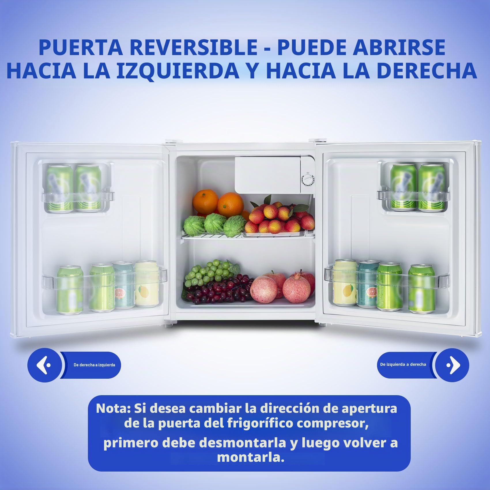 Nevera Pequeña de 46 Litros, Silencioso y Frigorificos Pequeños con Puerta Reversible, Mini Neveras con Estante y Cajón para Habitacion, Dormitorio, Cocina y Oficina, Blanco