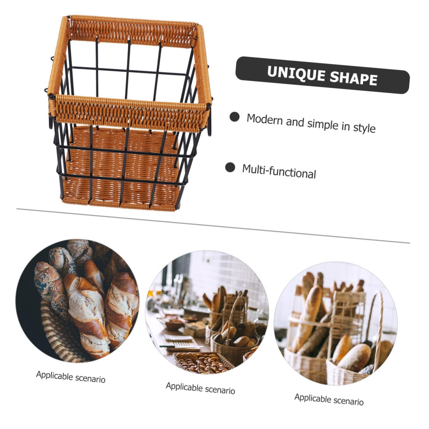 Ciieeo Panier Pain Tressé la Main en Pp et Fer Noir, Panier de Rangement Rustique et Moderne, Résistant la Rouille Décoration Intérieure Maison