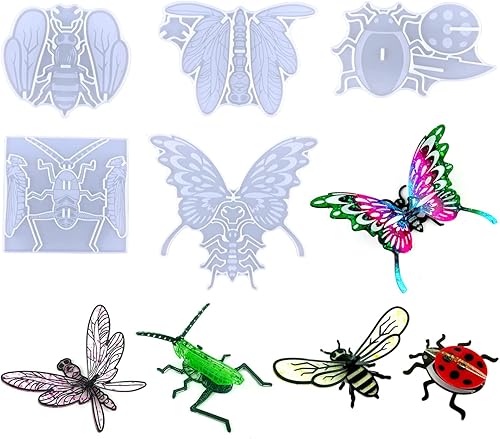 Moldes de resina de péndulo de insectos molde de silicona de mariquita de abeja de mariposa libélula langosta abeja para fundición epoxi exhibición