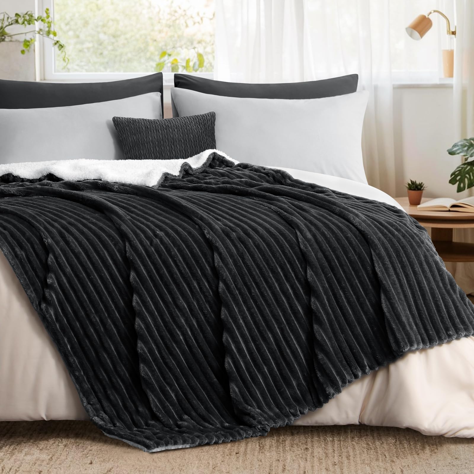 Aisbo Sherpa Fleece Throws for Sofas King Size - Fluffy Bed Blanket,Black — image 1