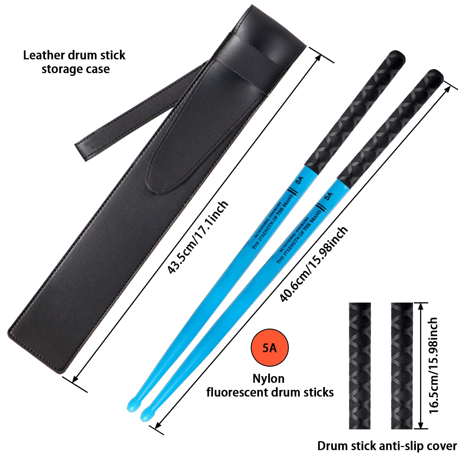 AQTAQ 5A Drumsticks Nylon for Drum Set including ANTI-SLIP Handles Night Light Plastic Cool Glow Drum Sticks with Non-Slip Strong Musical Instrument Percussion Accessories Fluorescence-Blue - Image 2