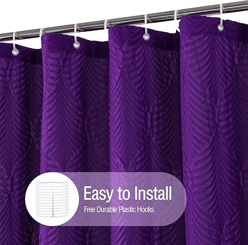 Miniatura 3 de Gibelle Cortina de ducha morada para baño, cortina de ducha de tela texturizada con relieve 3D, juego de cortinas de ducha modernas de estilo granja