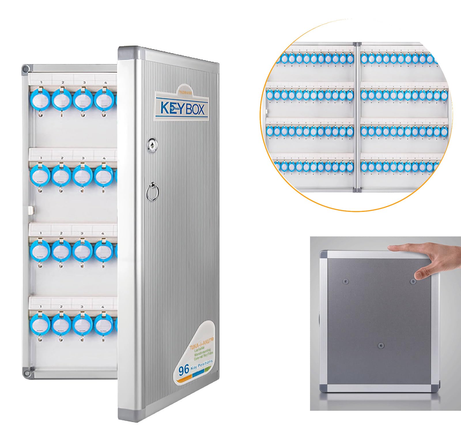 TUKA-i-AKUT Armario de Llaves para 96 Llaves, Metal Caja para Llaves con Cerradura y Llavero, Montaje en Pared, Caja de Almacenamiento para Guardar Llaves de Aleación de Aluminio, TKD8650-96