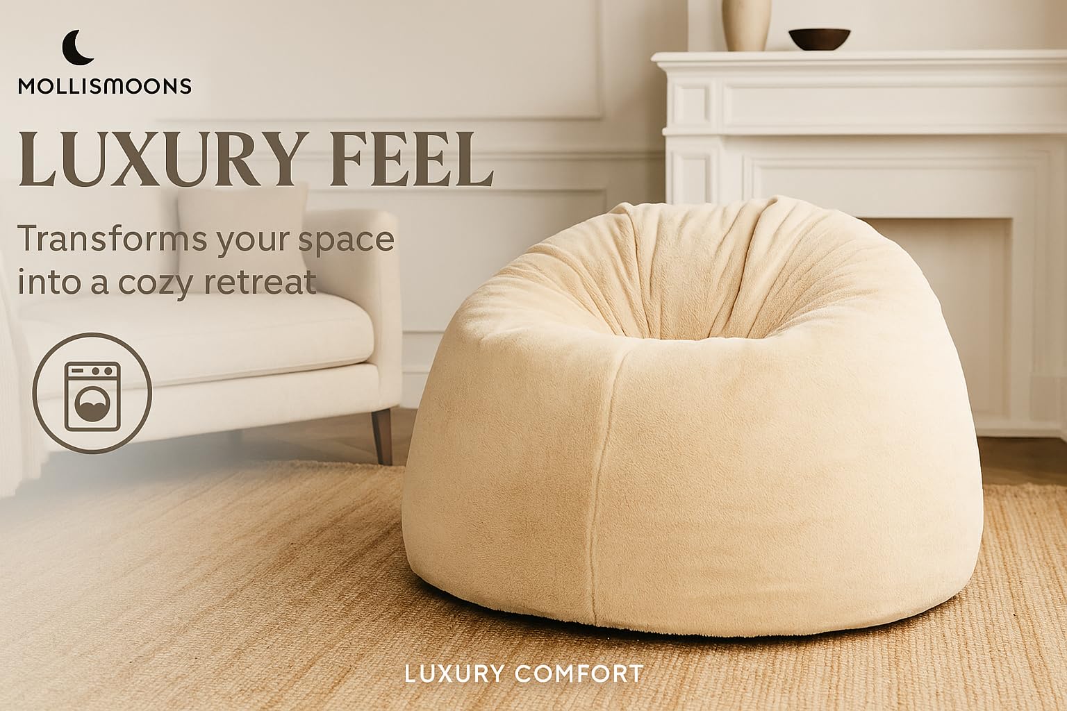 Mollismoons Fur Bean Bag Sofa Couch for Living Room Ivory Color Cream Color Best Bean Bag for Living Room Luxury Lounge Chair Latest (Bean Bag XXXL Without Beans Cover only) 4
