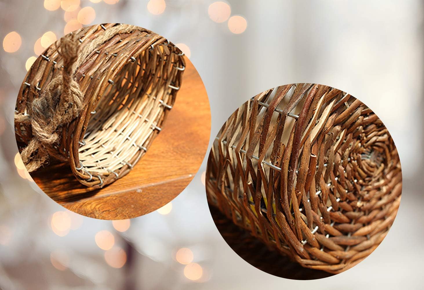 Wicker Vase for Decor, 12'' Wood Basket Vases Brown Rustic Farmhouse Country Style Flower Holder for Living Room Pampas Grass, Dried Branches, Table Centerpieces