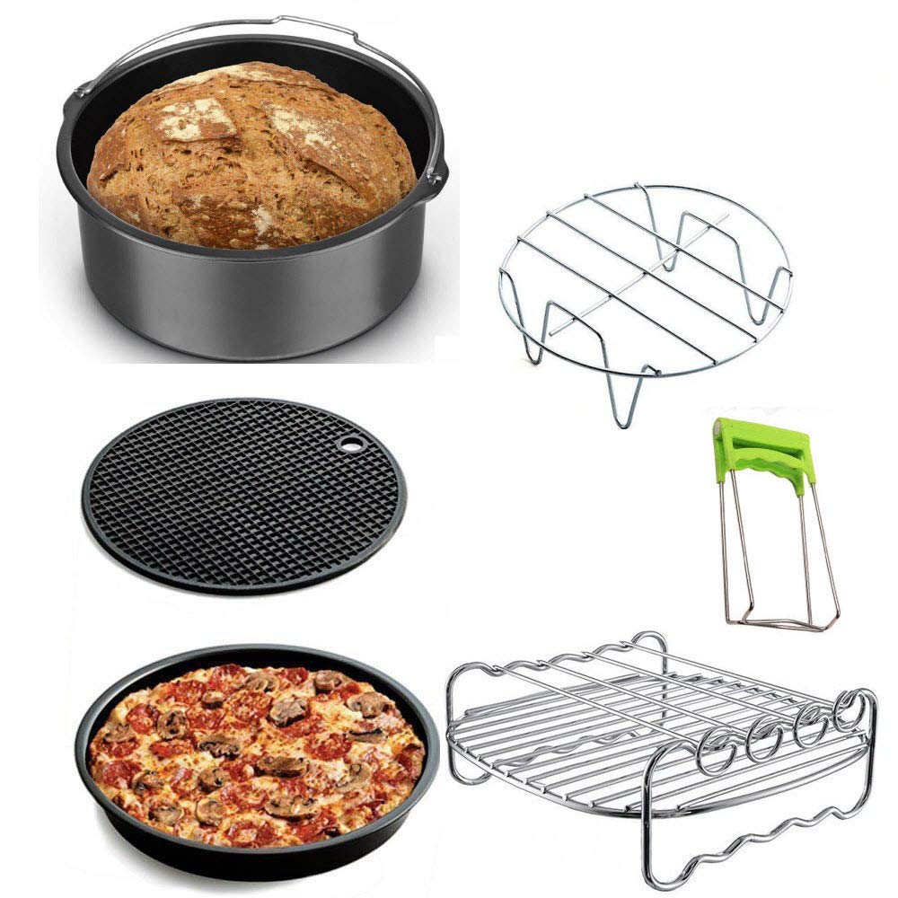 Generic Kit di Accessori per friggitrice ad Aria (Set di 5) Si Adattano a Tutti i Modelli 5.3-6-8QT e Superiori, Inclusi piroscafo, tortiera Antiaderente, Supporto in Metallo, per A