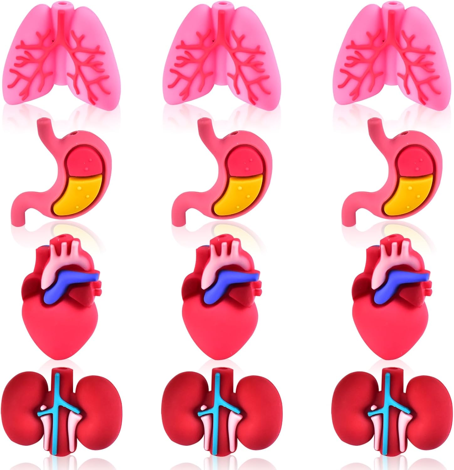 12 PCS 3D Organ Theme Silicone Focal Beads for Pens, Medical Silicone Beads Bulk for Keychain Bracelet Necklace Making, Handmade Crafts Supplies