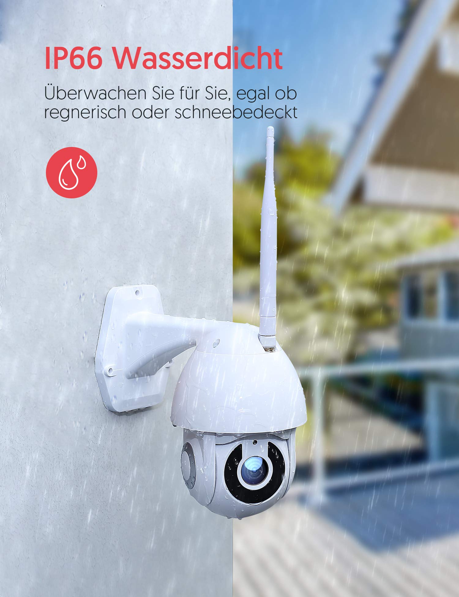 Caméra de surveillance WiFi - Caméra IP extérieure - Caméra de surveillance WiFi avec vision nocturne 1080p - IP66 - Étanche - PTZ à 360°