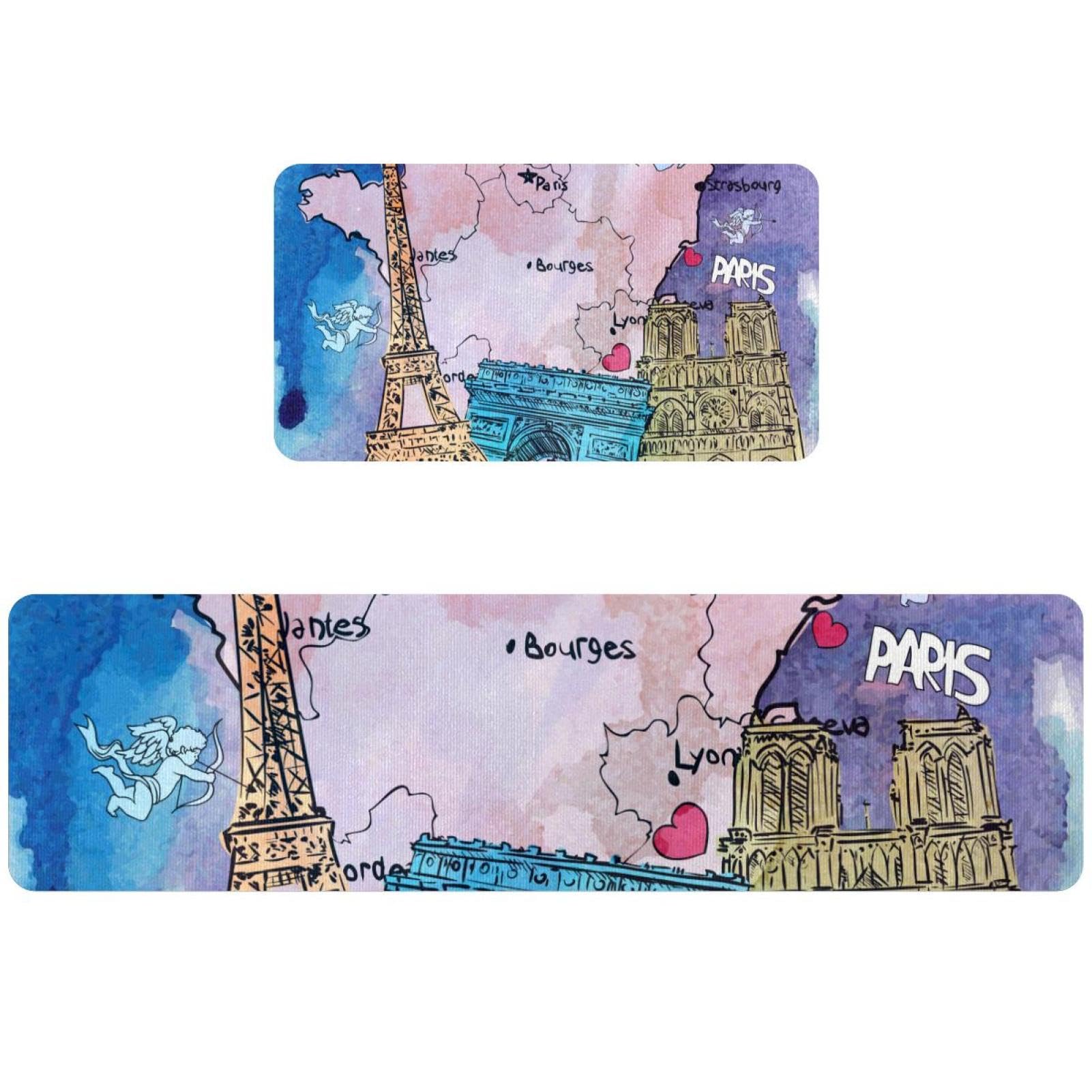 Alfombra de pasillo decorativa para cocina y lavado con mapa de Francia en acuarela, 2 uds