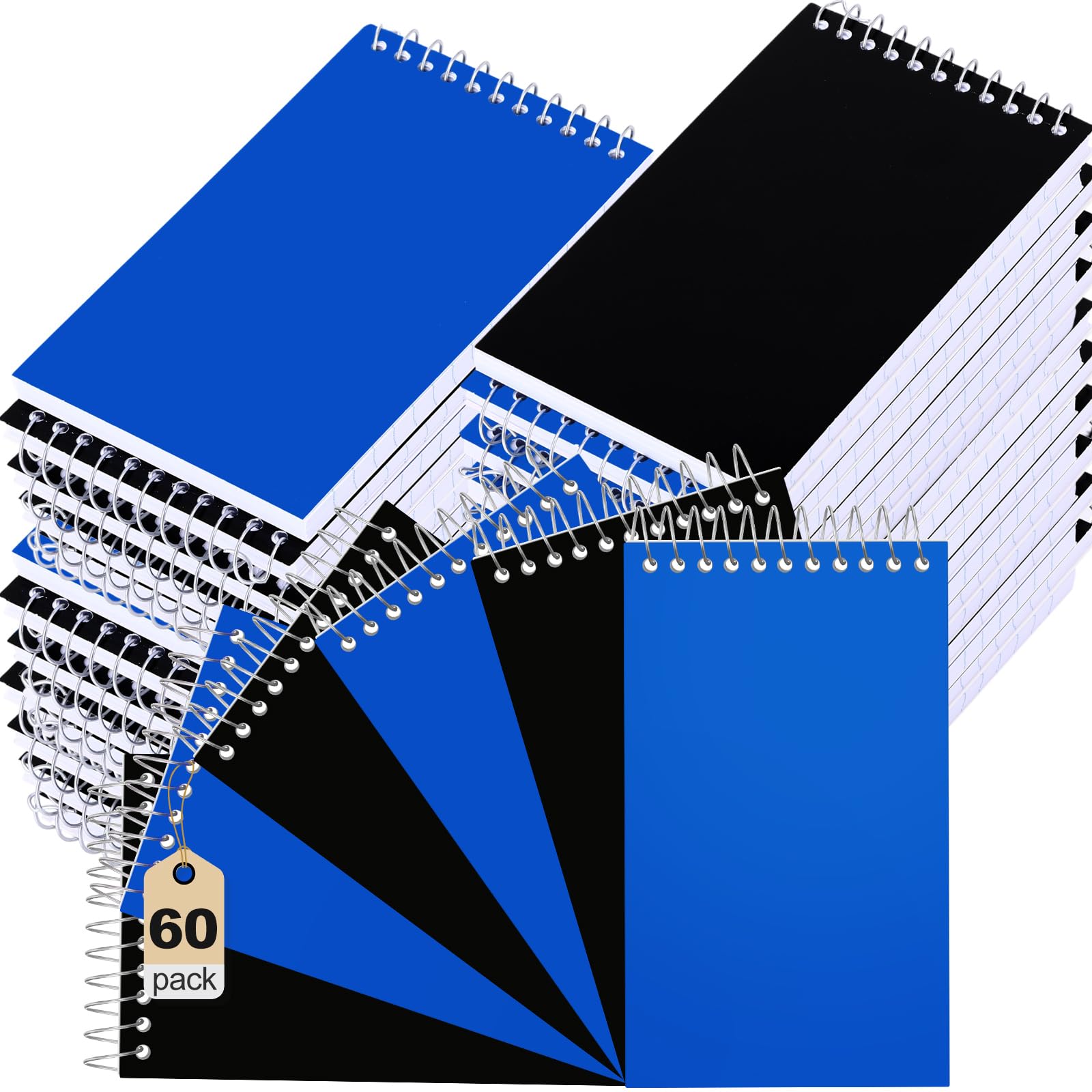 Leelosp Lot de 60 petits carnets à spirales 7,6 x 12,7 cm - Mini bloc-notes à spirale format de poche avec doublure pour le dos, l'école, la salle de classe, le bureau, les infirmières, 75 feuilles