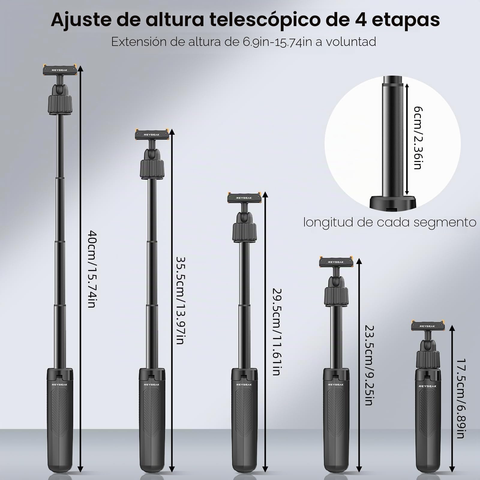 REYGEAK Ojo magnético Todo en uno, Palo Selfie Desmontable rápido, Varilla de extensión Osmo Action Mini Compatible con Osmo Action 3, Osmo Action 4, Osmo Action 5 Pro