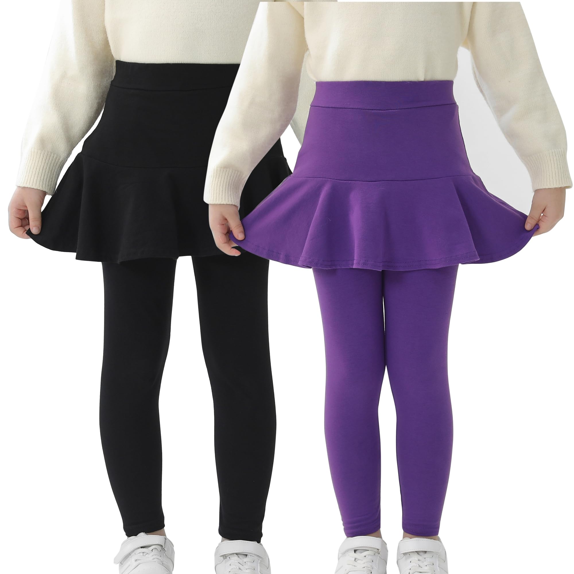 StyleSavvy Trendy Girls' Leggings with Skirt - 2 Pack of Cotton Ruffle Skirt Pants for Kids for 3-8 Years