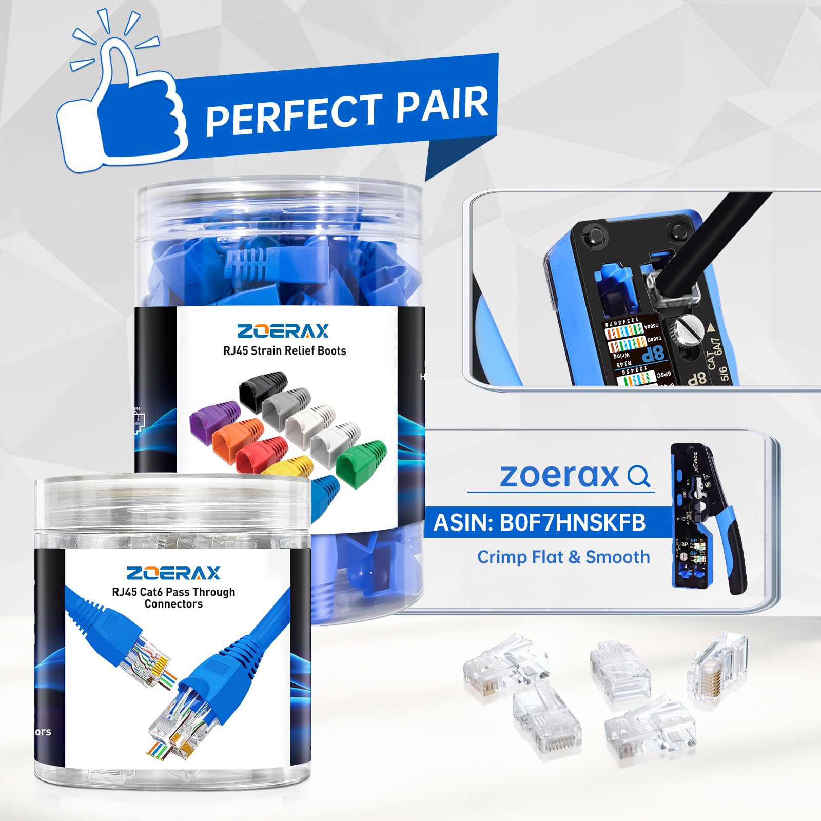 Confezione da 100 connettori passa-through Cat6A RJ45 con stivali