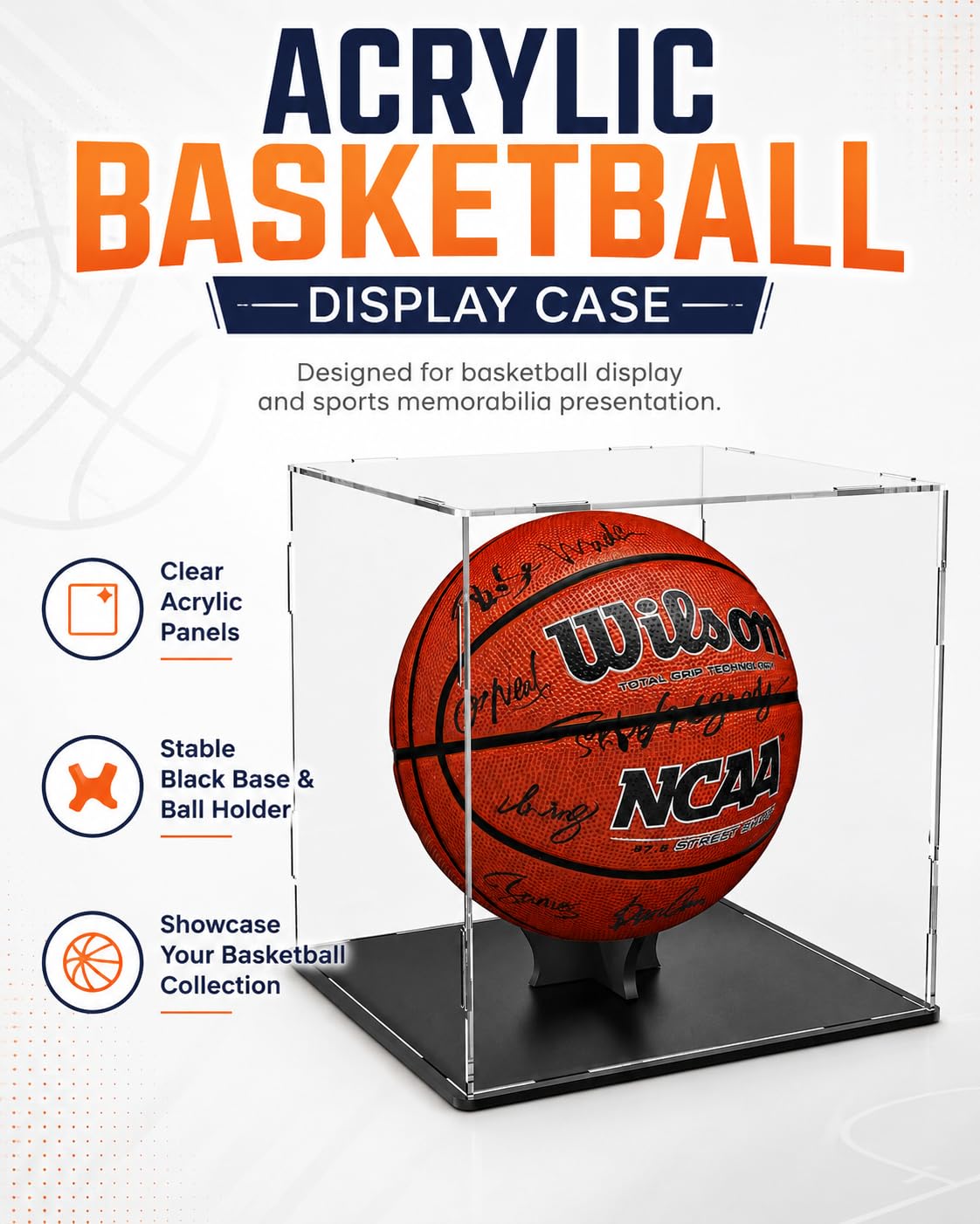 Soporte de exhibición de baloncesto,vitrina de acrílico transparente para figuras de acción, juguetes coleccionables,estuche de exhibición de pelota de fútbol,necesidad de autoensamblaje(25x25x28cm)