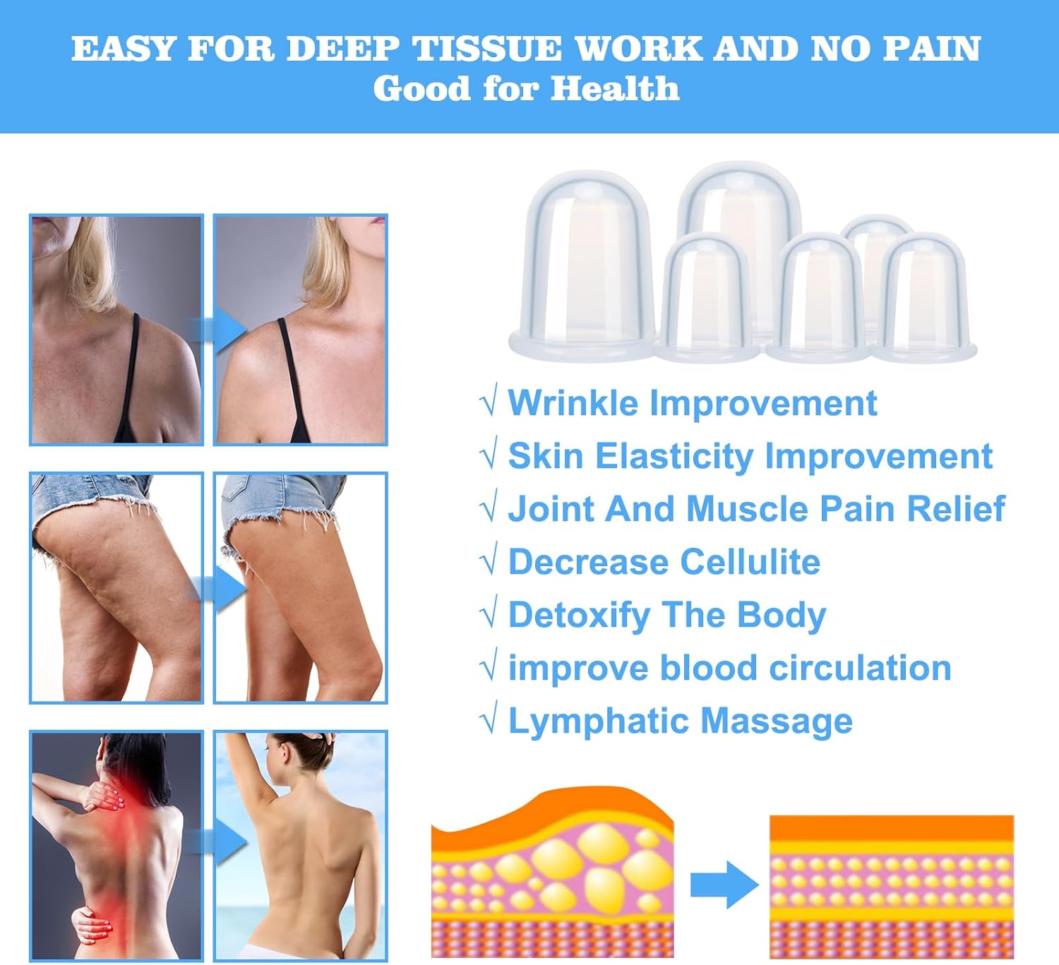 Silicone Cupping Therapy Set - Cupping Kit for Massage Therapy - Cellulite Remover Cupping Set - Anti Cellulite Cup Massager, Vacuum Suction Massage Cups for Cellulite Reduction - Image 3