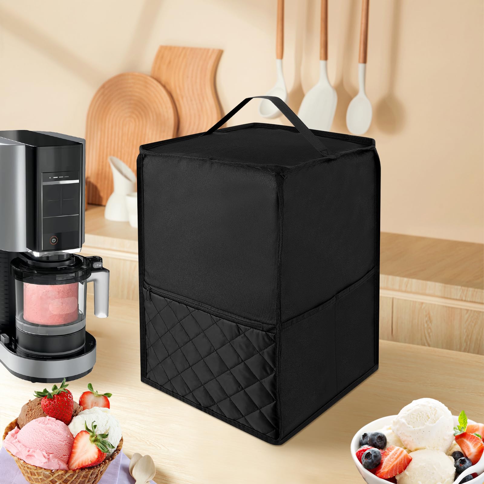 KTZCTPCA Ice Cream Maker Dust Cover, Ice Cream Machine Cover, Compact Ice Machine with Handle, Frozen Yogurt Machine Cover Compatible with NINJA NC501, NC301, NC299AMZ