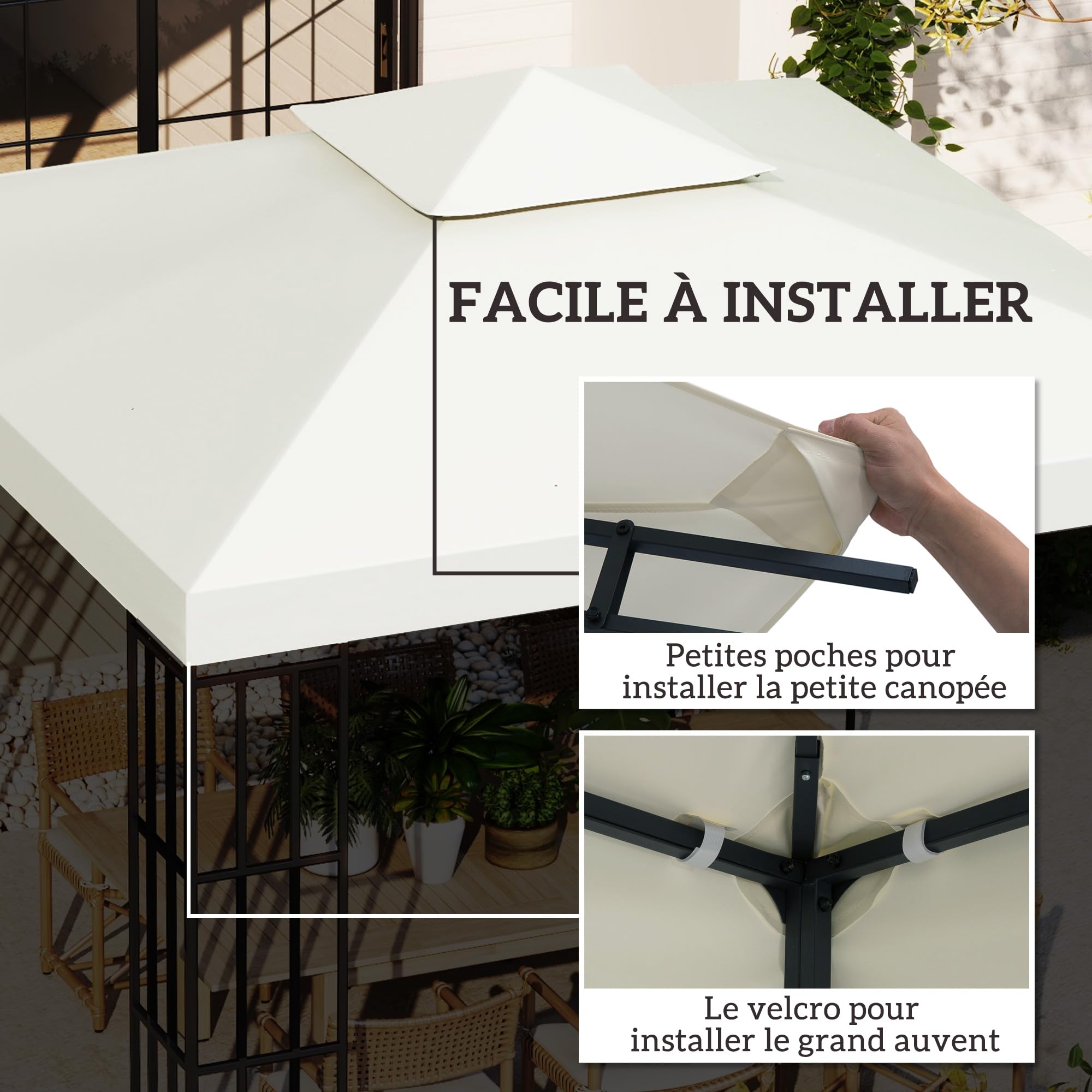 HOMCOM Outsunny Toit de Remplacement pour Gazebo de Jardin Toile de Rechange pour pavillon tonnelle Tente 3 x 3 m Crème