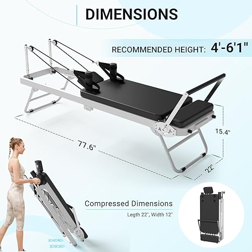 Miniatura 5 de Pilates Reformer, PAETA Foldable Reformer Pilates Machine for Home Use, with Dual Resistance- Springs and Cords, Pilates Equipment for Home Workouts