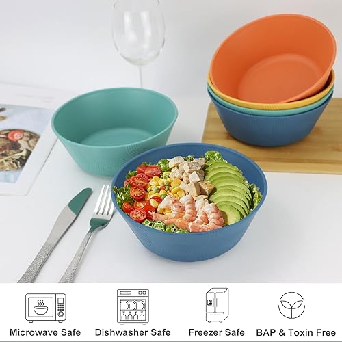 Miniatura 10 de PYRMONT Tazones de sopa de plástico de 26 onzas, juego de 8 cuencos irrompibles para niños, aptos para lavavajillas y microondas, sin BPA