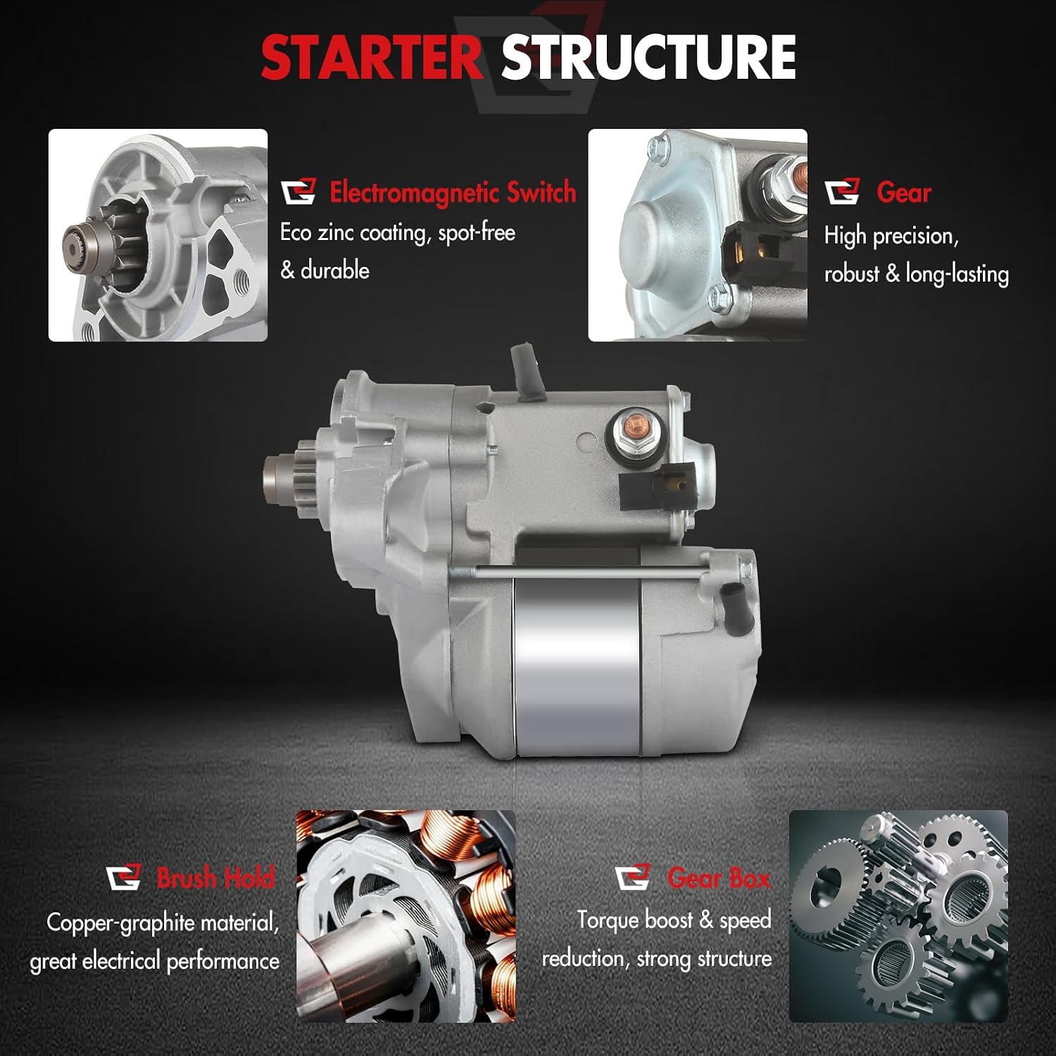New Starter Compatible for Toyota for Tacoma 2.4L 1995-2004 for Toyota for T100 2.7L 1994-1998 for Toyota for Tacoma 2.7L 1995-2007, 1.4kW/12 Volt Starter Motor Replace 17668N 228000-3742