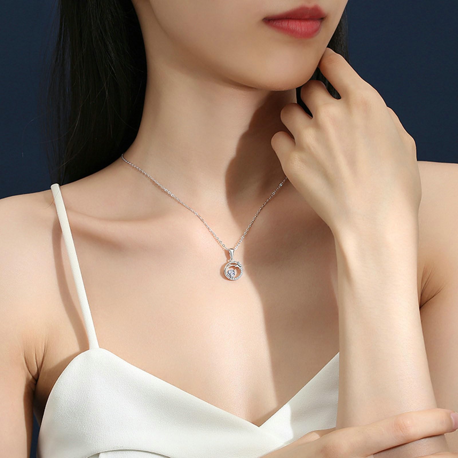 Ciondolo in Oro 9/14/18 Kt Donna, Cerchio Farfalla con Rotonda Moissanite Collana Oro 375/585/750, 40+5cm