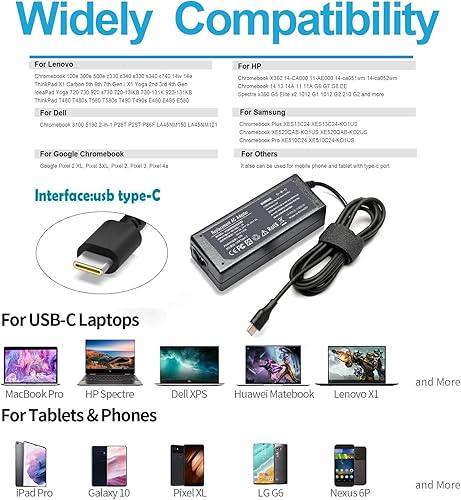 Miniatura 3 de Cargador USB C de 65 W 45 W para HP Chromebook X360 14-CA 14-DA 14-DB 14-ca0053dx 14-ca043cl 14-ca030nr 14-ca061dx 14-ca003cl 14-ca021nr