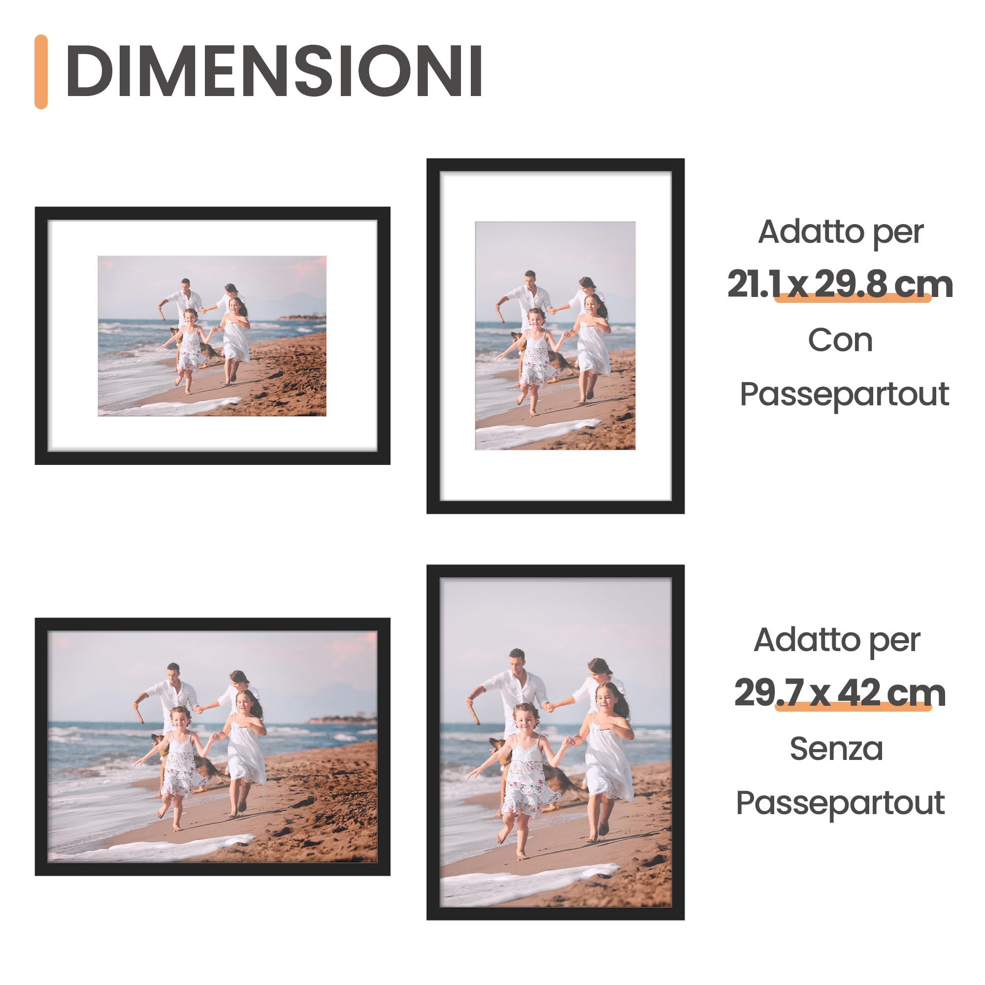 upsimples Cornice A3, Confezione da 3 Cornici portafoto Nere, Formato 29,7 x 42 cm, Con Supporto Orientamento Orizzontale o Verticale, Cornici per Ppuzzle, Parete, Poster, Diploma Universitario