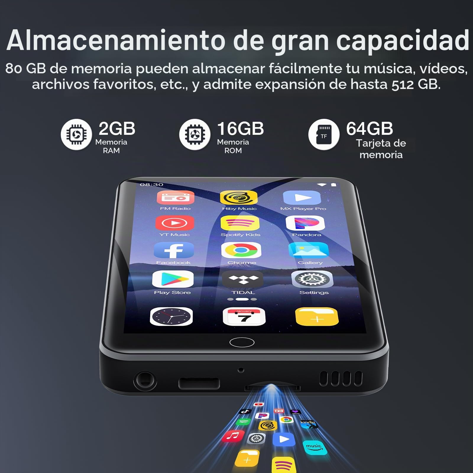 Reproductor MP3 Diofox 80GB con Spotify, Bluetooth y WiFi, Pantalla táctil Completa de 4.0 Pulgadas, Reproductor de música en Streaming Android, Amazon Music, Deezer, Radio FM, Play Store - Negro