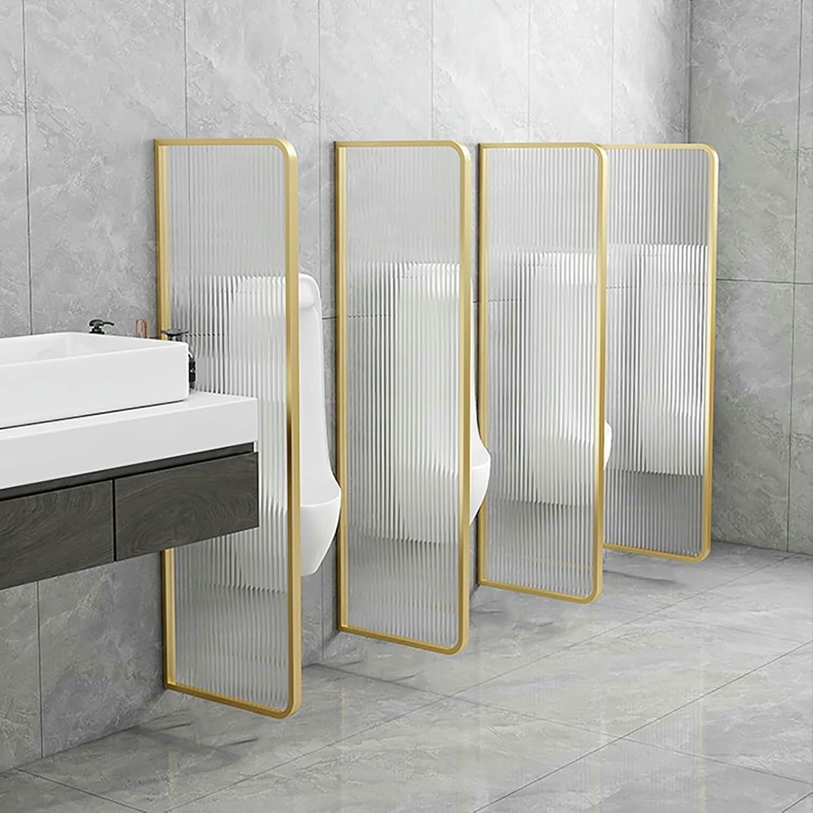 GTHTUHFD Wall-Mounted Urinal Partition - Durable Toilet Screen Divider For Public Restrooms In Schools, Shopping Malls, And Other Public Places,Gold-2Pcs