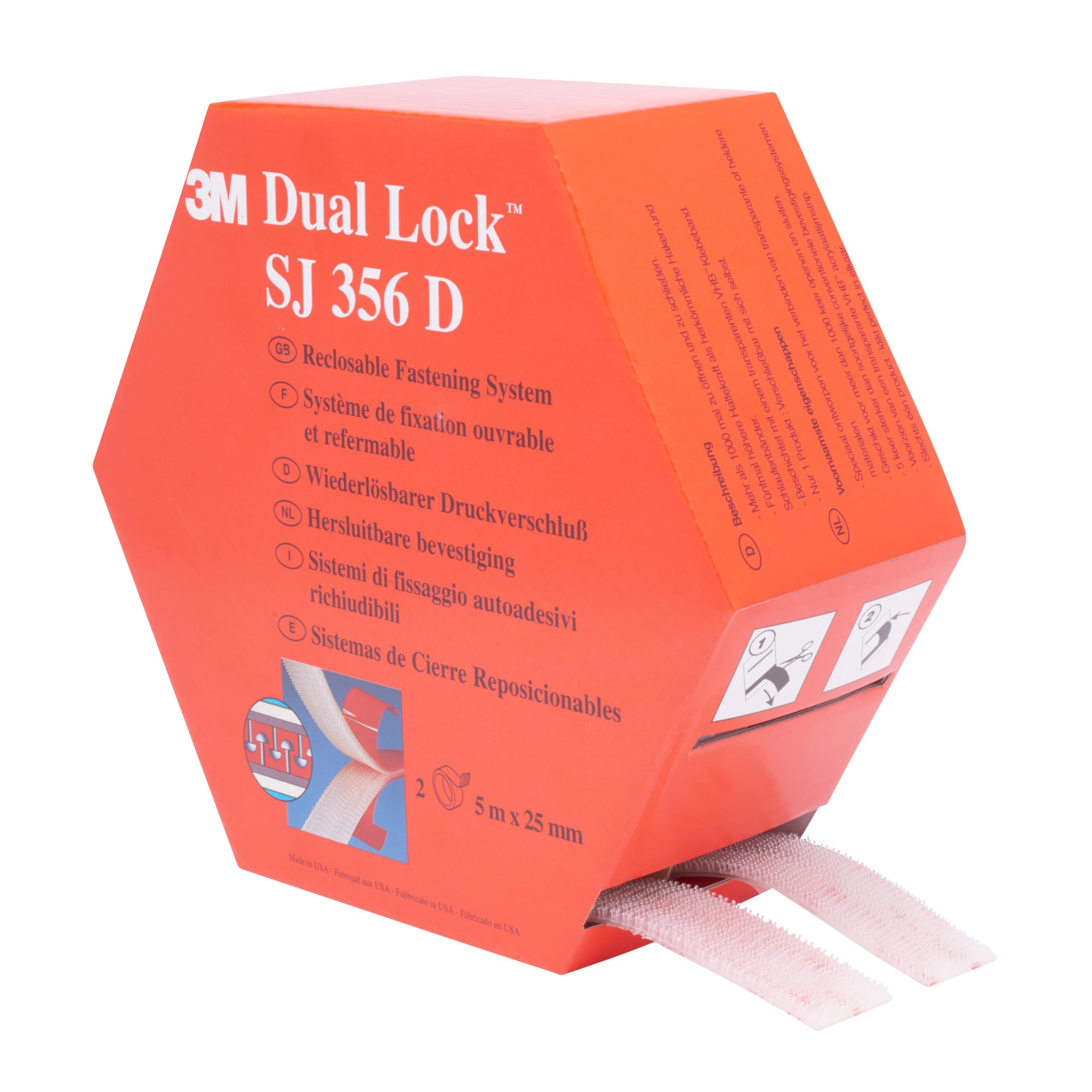 3M Dual Lock SJ356D, Sistemas de cierre reposicionable - Diseñada para aportar un aspecto translúcido (vidrio, metacrilato (PMMA), policarbonato) - 2 x 25mm x 5m, translúcido, 5.7mm (1 unidad) | Diseñada para Aportar un Aspecto Translúcido (Vidrio, Metacr