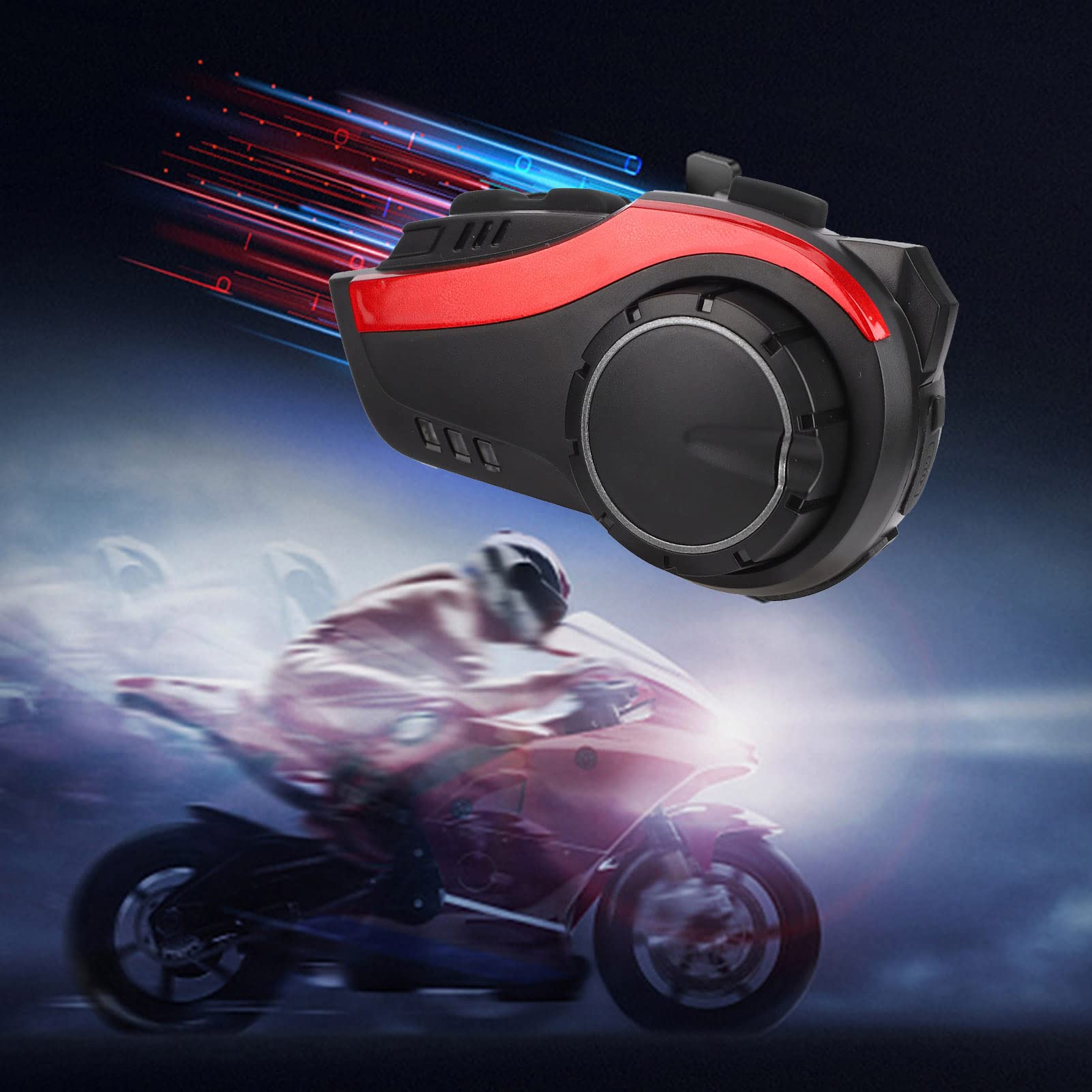 Bewinner Auriculares Bluetooth para Moto con Chip 5.0, Reducción de Ruido IP65 a Prueba de Agua, Intercomunicador de Alcance de 1000 M, Manos Libres Estéreo HiFi para Casco (Rojo)