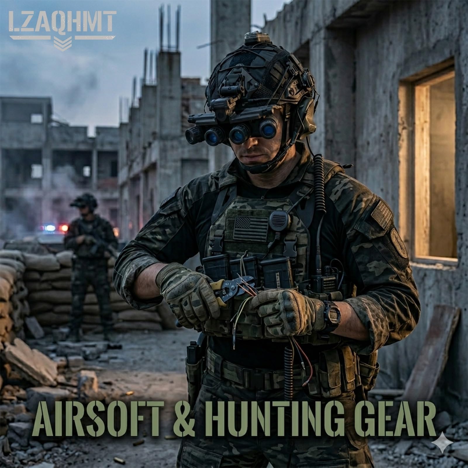 Set Casco Tattico Rapido con Visore Notturno GPNVG-18, Supporto per Visore Notturno, Cuffie con Riduzione del Rumore E Occhiali Antiappannamento per La Caccia Softair