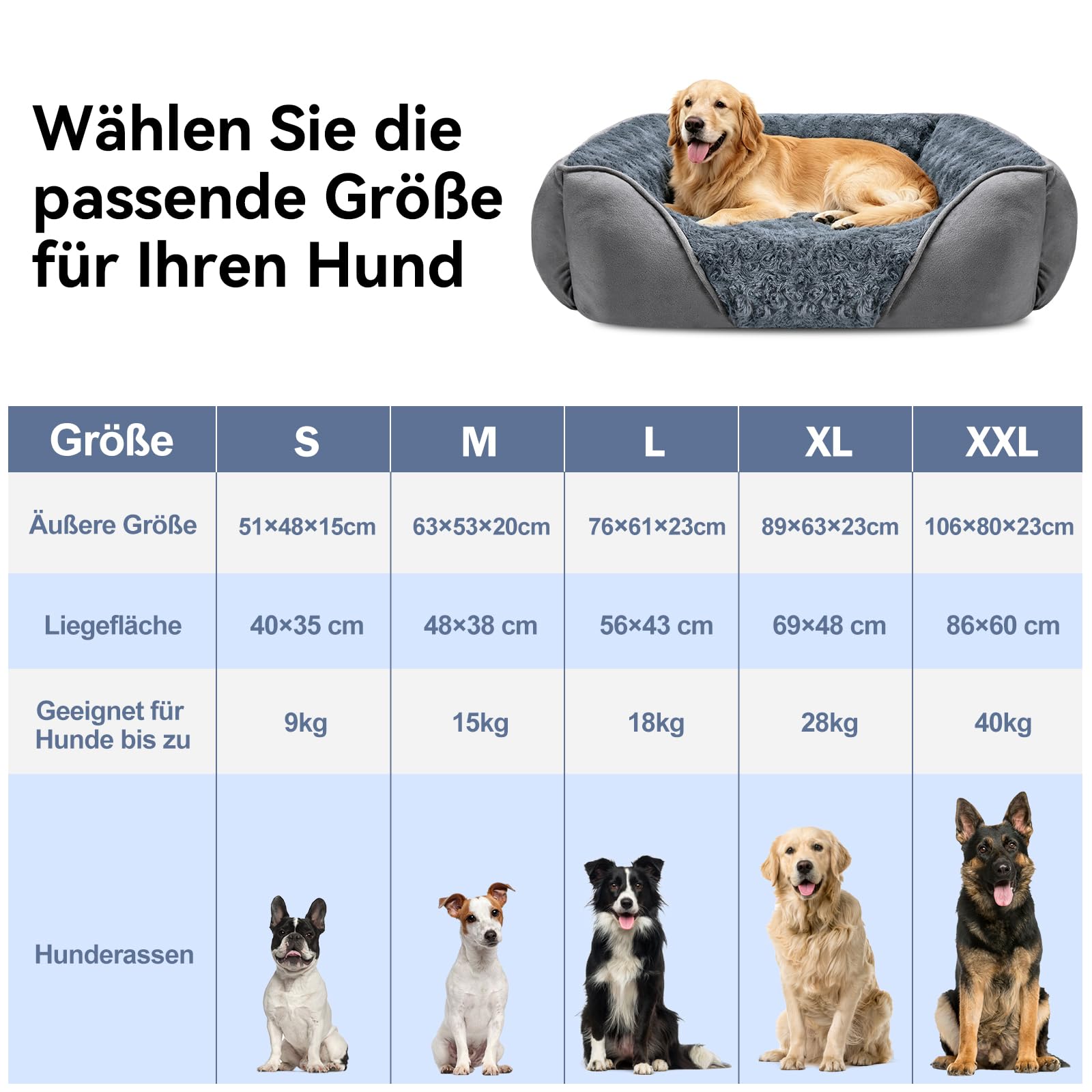 JOEJOY Hundebett Mittelgroße Hunde, Hundekorb Flauschig Waschbar, Anti-Angst rutschfest Hundebetten, Hundekörbchen für Kleine und Mittelgroße Hunde und Katzen, 63x53x20cm