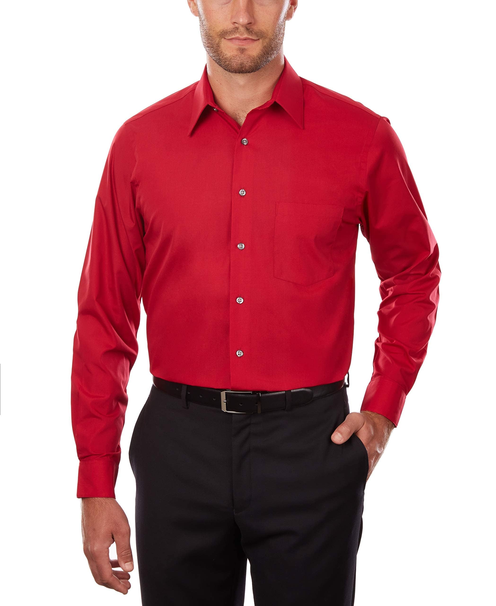 Van Heusen Men's Tall Fit Dress Shirts Poplin, Flame, 17.5" Neck 37"-38" Sleeve