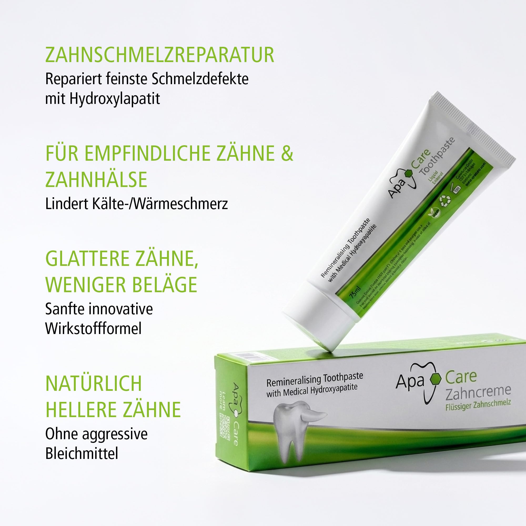 ApaCare Dentifricio rimineralizzante con smalto liquido | 12 x 75 ml | Dentifricio con idrossiapatite medicinale e fluoro