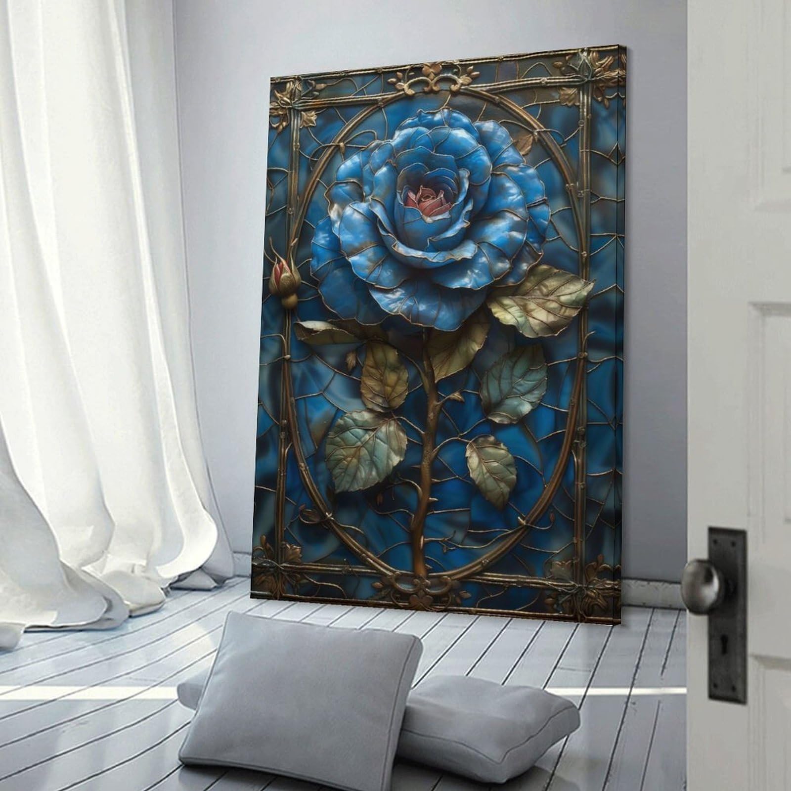 Junmoney Blue Gothic Rose Canvas Wall Picture 24x36inch(60x90cm), for Entryway, Lounge Links Or Small Walls, Decorative Canvas Styling for Entry Areas