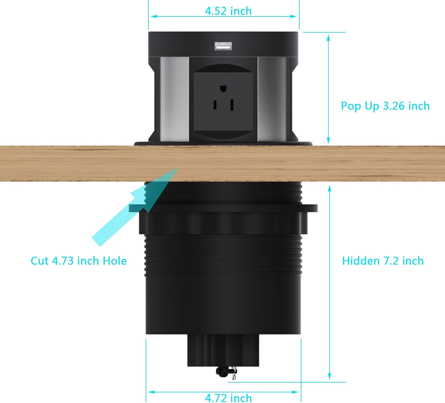 One-Day Sale: Up to 40% Off Automatic Pop Up Socket, Retractable Recessed Power Strip, Pop Up Power Outlet with Wireless Charger Station & 2USB Ports for Office Conference Table (Black)
