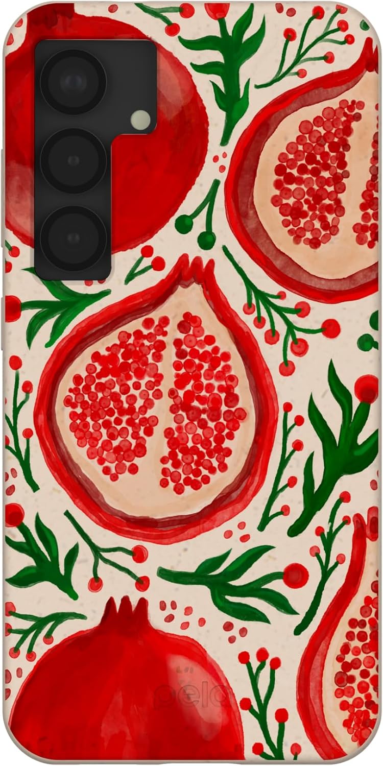Pela | Phone Case Compatible with Samsung Galaxy S25 | Limited Edition | Supports Wireless Charging | Cute Eco Friendly | Seashell Pomegranate Cheer