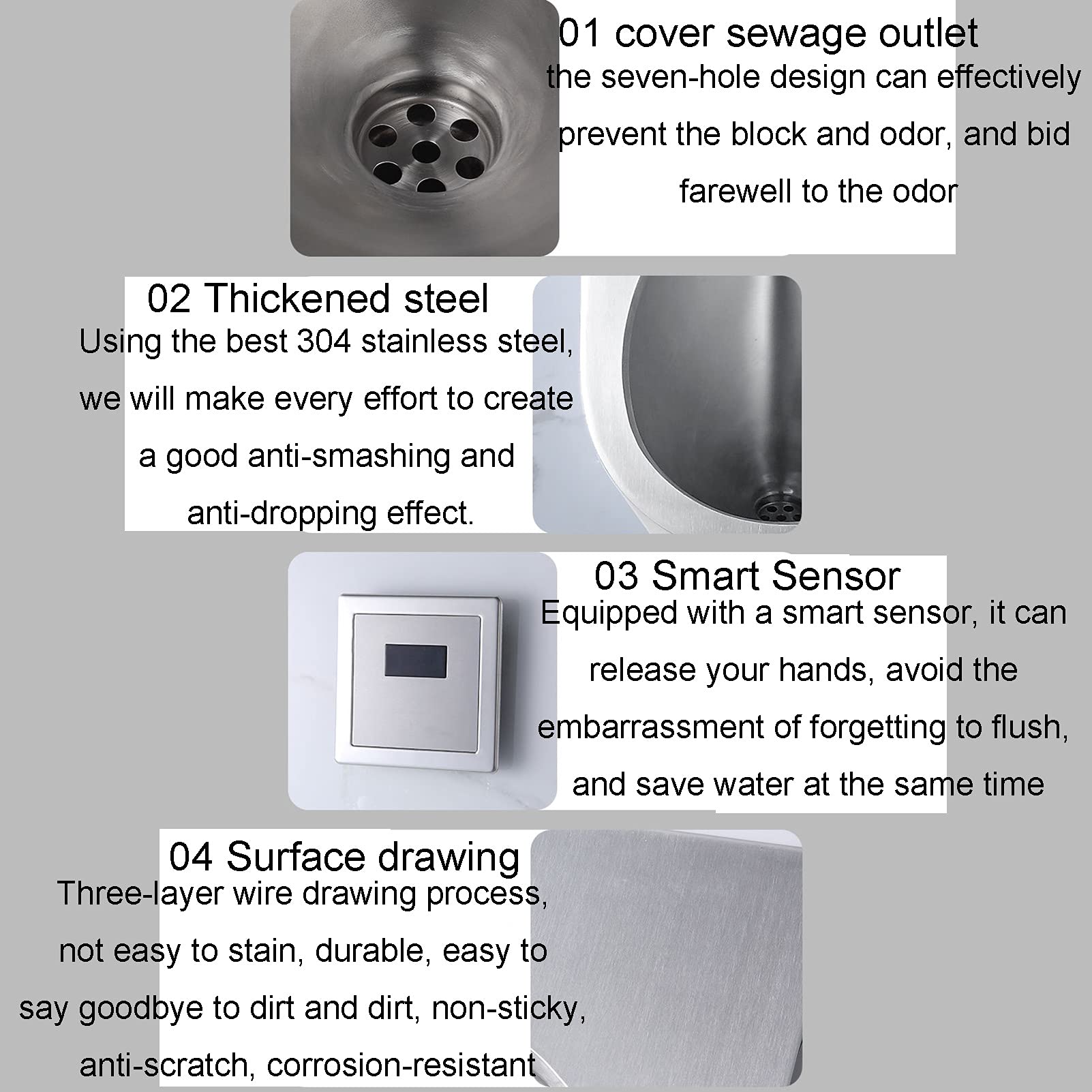 OTQEFTN Wall-Mounted Automatic Flushing Urinal 304 Stainless Steel Urinal Men's Induction Vertical Toilet urinals Suitable for Shopping Mall Toilets Family Bathrooms