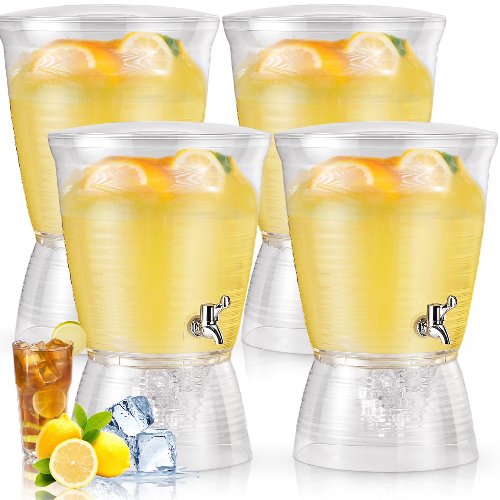 Tioncy 4 dispenser per bevande in acrilico con beccuccio, 10 l, trasparente, con base rimovibile, contenitore per succo ghiacciato, infrangibile, per feste di nozze