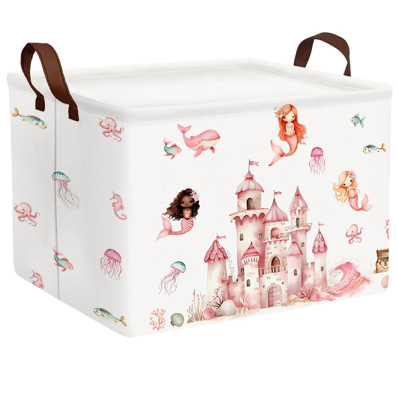 ASKETAM Cute Rectangle Baby Girl Gift Basket Toy Storage Bin Nursery Playroom Bedroom Decor (Pink Castle)