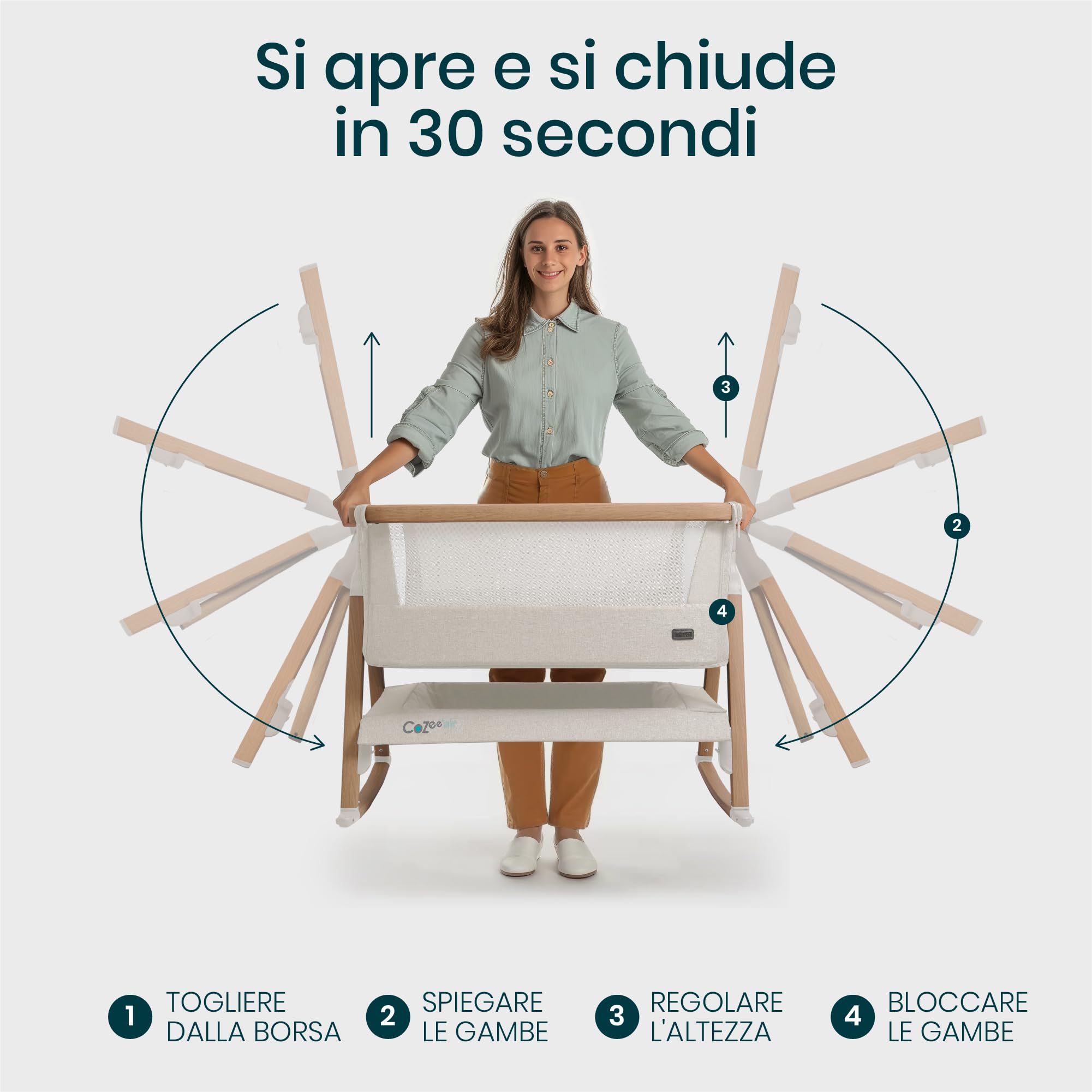 Tutti Bambini CoZee® Air Culla Neonato e Culla Co-sleeping - Con Borsa Trasporto - Chiusura Rapida - Materasso Traspirante - 6 Altezze Regolabili - 0-6 Mesi (Noce & Ecrù)