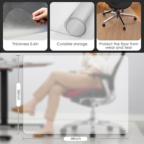 Miniatura 7 de Tapete transparente de PVC para silla de oficina, tapete para silla de escritorio más fuerte y duradero para suelos de madera dura, protector de
