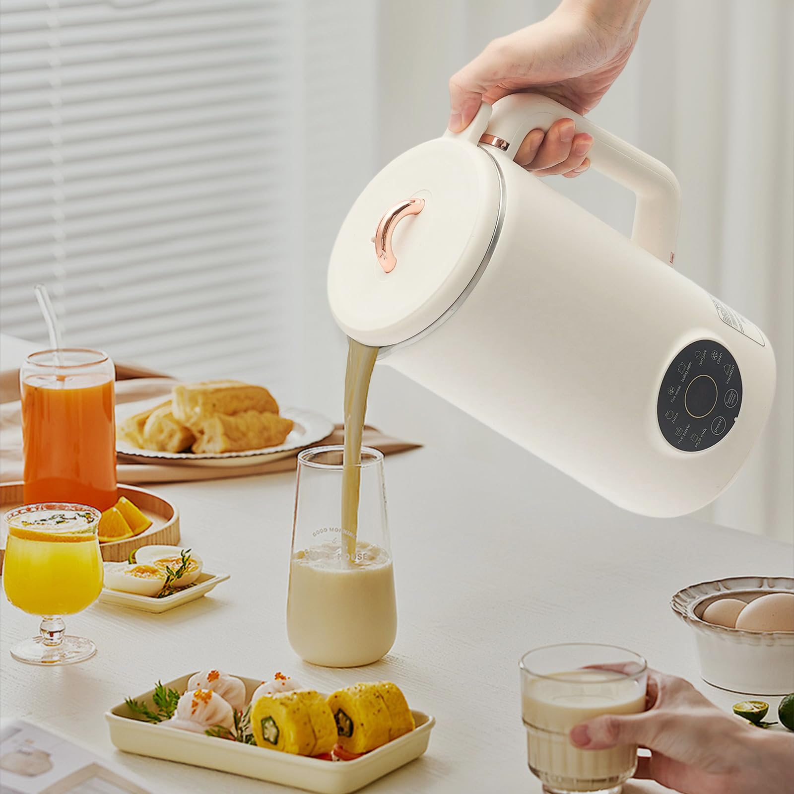 Macchina per il latte vegetale automatica da 1000ml con 10 lame e funzione di riserva per 12 ore, produttore di latte vegetale multifunzionale per latte di soia, mandorla, avena, cereali (C)