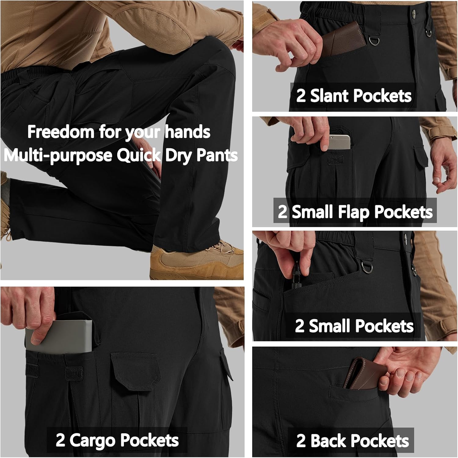 Men's Quick Dry Cargo Pants Water Resistant Tactical Pants Lightweight Stretch Outdoor Work Hiking Pants - Image 6