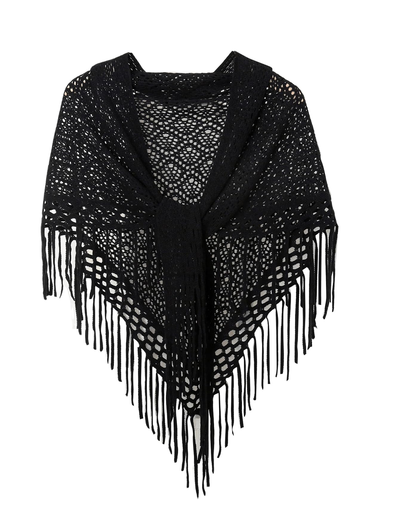 Verdusa Womens Fringe Shrug Sweaters Shawl Front Warp Cardigan Hollow Out Knitted Shawl Wraps