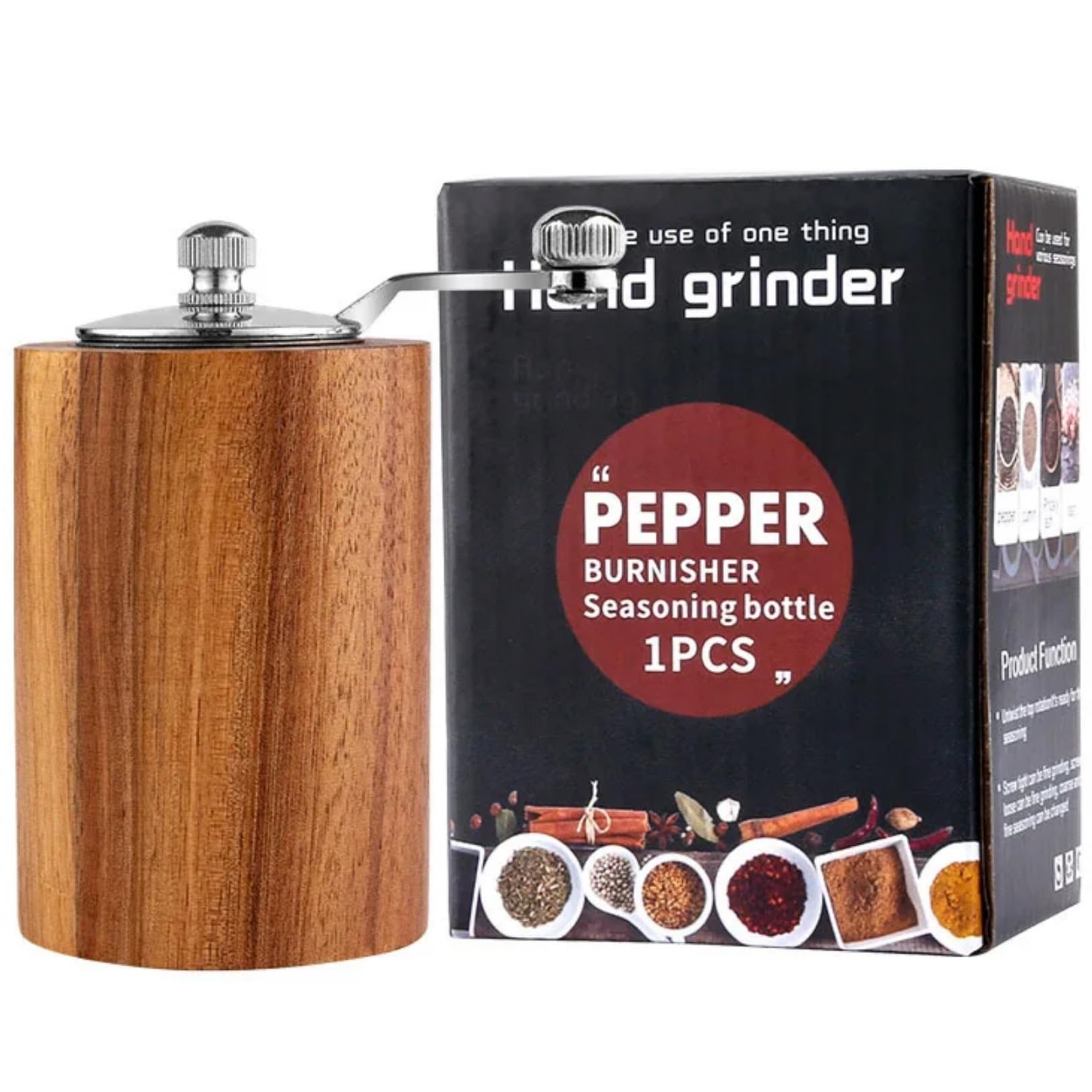 Mervik Handcrafted Wooden Salt Grinder with Adjustable Ceramic Core - Portable, Refillable Hand Crank Pepper Mill for Gourmet Cooking & Seasoning