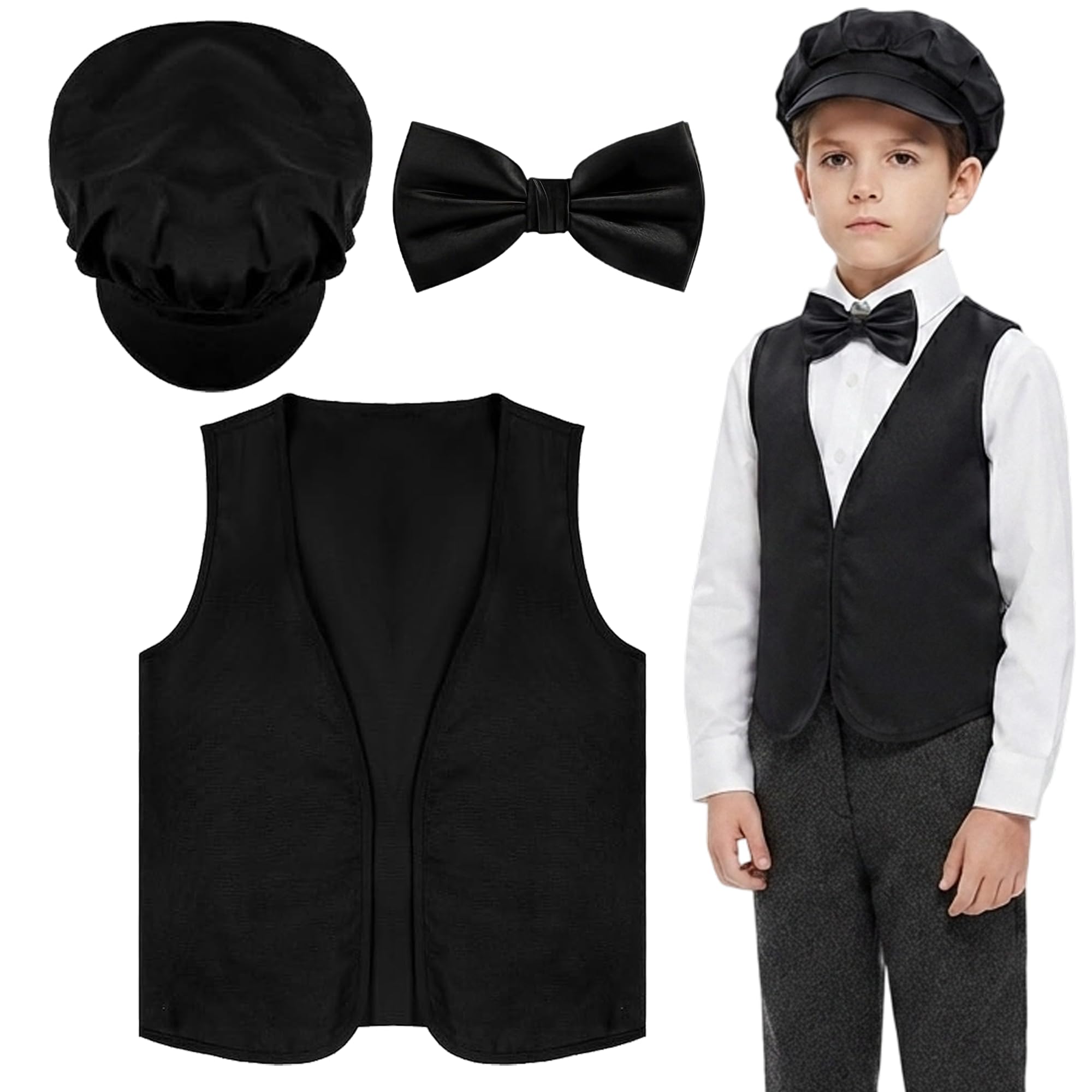 Victorian Costume Set Boys, 3 Pcs Retro Fancy Dress Kit (M)