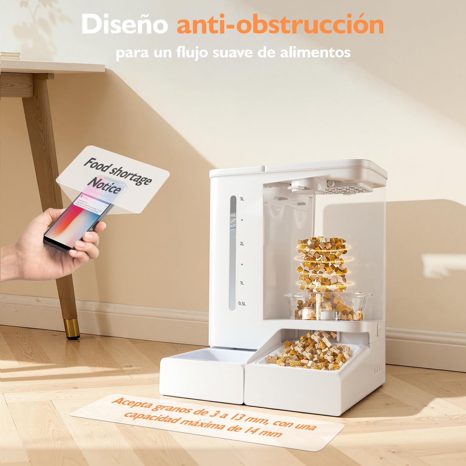 Comedero Automático para Gatos con Cámara 2K HD Visión Nocturna, WiFi 2,4G/5G Control por App, Audio Bidireccional Anti Atascos, Doble Alimentación, Depósito 5L Comida y 4L Agua