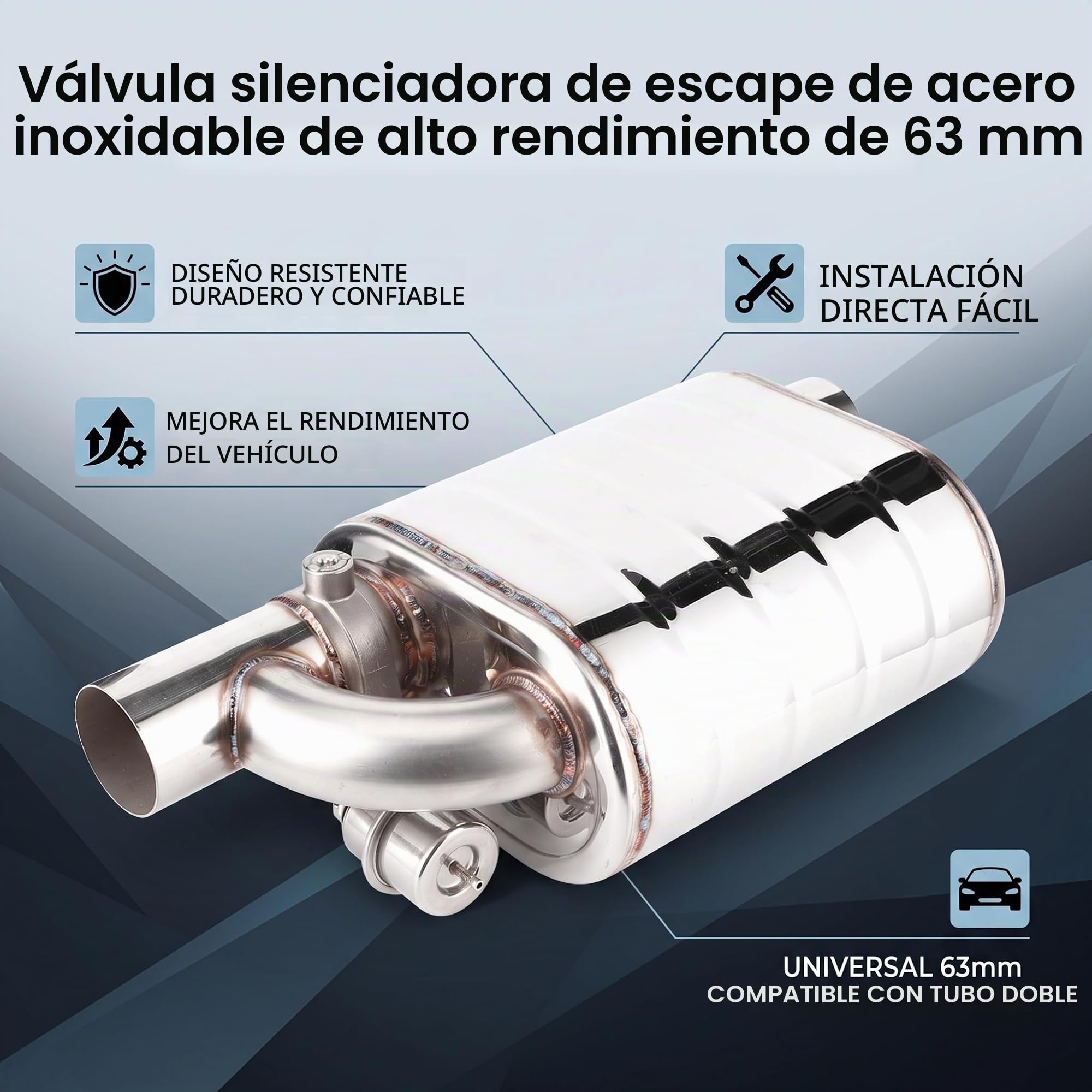 Válvula de escape para automóvil, válvula de escape eléctrica universal para automóvil de 63 mm Dispositivo de puerto remoto de acero inoxidable Válvula de tubo de bomba de vacío.